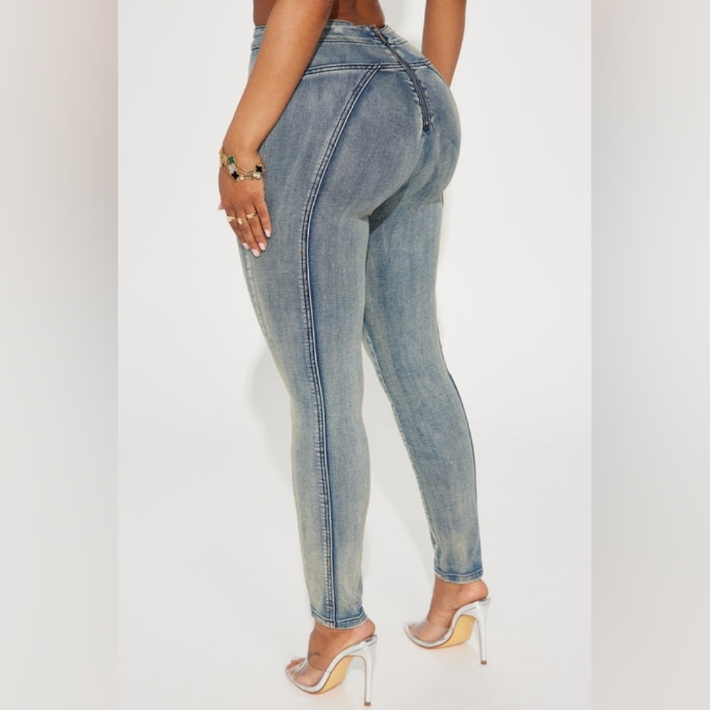 Back To You Stretch Skinny - Vintage Wash Women's Blue Denim Corset Jeans - Picture 3 of 7